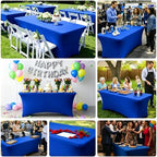 Spandex Tablecloth 6 Pack, 8FT Royal Blue Fitted Table Covers for 96 x 30 in Rectangle Tables, Washable Stretch, alternate