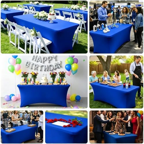 Spandex Tablecloth 6 Pack, 8FT Royal Blue Fitted Table Covers for 96 x 30 in Rectangle Tables, Washable Stretch, alternate