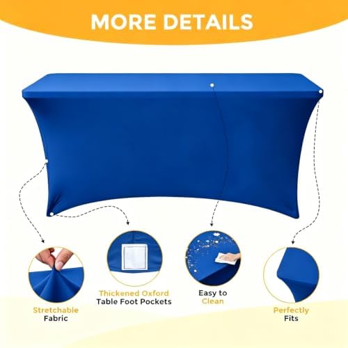 Spandex Tablecloth 6 Pack, 8FT Royal Blue Fitted Table Covers for 96 x 30 in Rectangle Tables, Washable Stretch, alternate