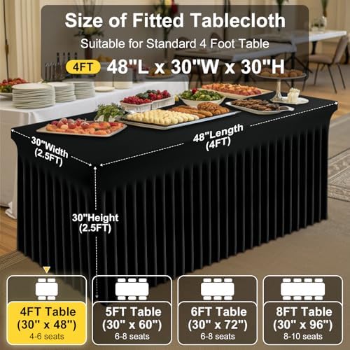 Spandex Tablecloth 6 Pack, Elastic Fitted Stretch Tablecloth for 4FT Rectangle Tables, Waterproof Washable Table, alternate