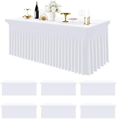 Spandex Tablecloth 6 Pack, Elastic Fitted Stretch Tablecloth for 6FT Rectangle Tables, Waterproof Washable Table
