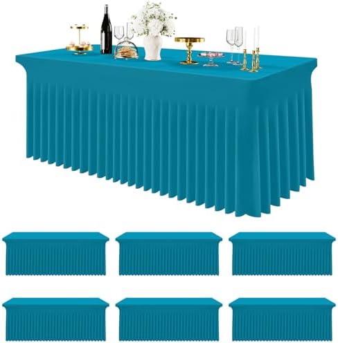 Spandex Tablecloth 6 Pack, Elastic Fitted Stretch Tablecloth for 6FT Rectangle Tables, Waterproof Washable Table