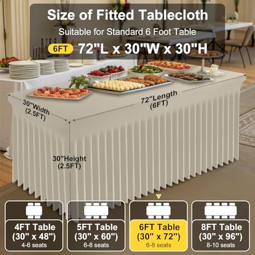 Spandex Tablecloth 6 Pack, Elastic Fitted Stretch Tablecloth for 6FT Rectangle Tables, Waterproof Washable Table, alternate