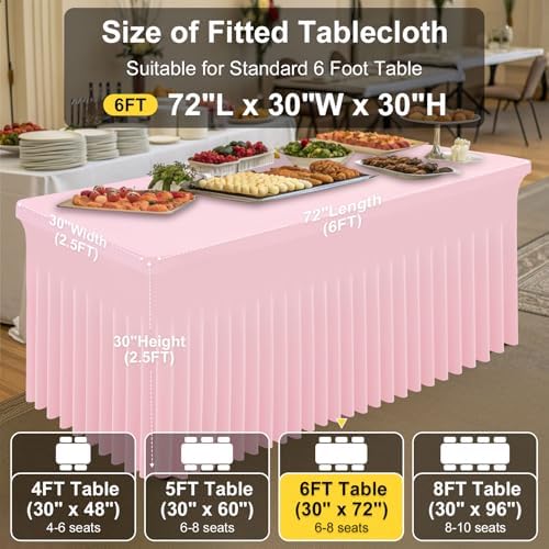 Spandex Tablecloth 6 Pack, Elastic Fitted Stretch Tablecloth for 6FT Rectangle Tables, Waterproof Washable Table, alternate