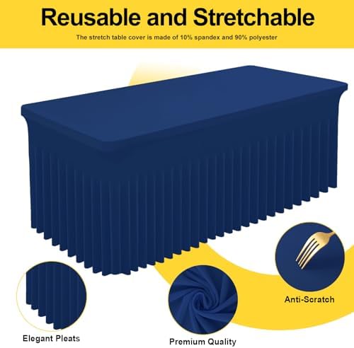 Spandex Tablecloth 6 Pack, Elastic Fitted Stretch Tablecloth for 8FT Rectangle Tables, Waterproof Washable Table, alternate