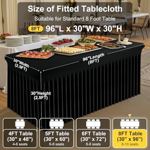 Spandex Tablecloth 6 Pack, Elastic Fitted Stretch Tablecloth for 8FT Rectangle Tables, Waterproof Washable Table, alternate