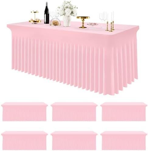 Spandex Tablecloth 6 Pack, Elastic Fitted Stretch Tablecloth for 8FT Rectangle Tables, Waterproof Washable Table