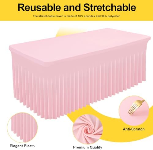 Spandex Tablecloth 6 Pack, Elastic Fitted Stretch Tablecloth for 8FT Rectangle Tables, Waterproof Washable Table, alternate