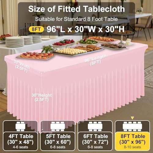 Spandex Tablecloth 6 Pack, Elastic Fitted Stretch Tablecloth for 8FT Rectangle Tables, Waterproof Washable Table, alternate