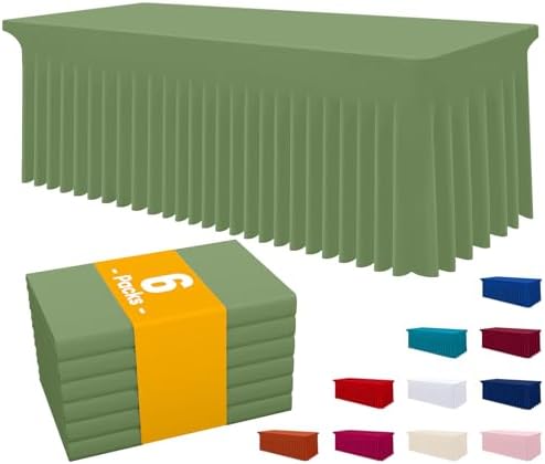 Spandex Tablecloth 6 Pack, Elastic Fitted Stretch Tablecloth for 8FT Rectangle Tables, Waterproof Washable Table