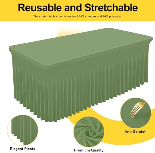 Spandex Tablecloth 6 Pack, Elastic Fitted Stretch Tablecloth for 8FT Rectangle Tables, Waterproof Washable Table, alternate