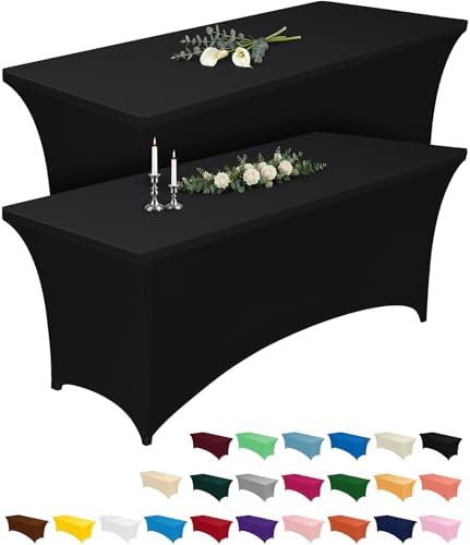 Spandex Tablecloth 6ft 2 Pack Black in Black