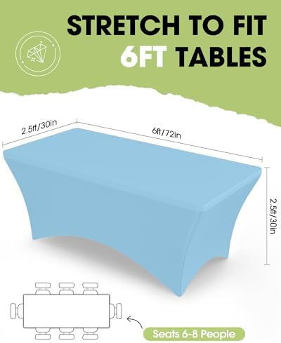 Spandex Tablecloth 6ft 2 Pack Blue Mist in Blue Mist, alternate view 2