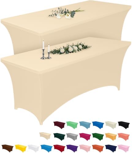 Spandex Tablecloth 6ft 2 Pack Champagne in Champagne
