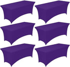 Spandex Tablecloth 6ft - 6 Pack, Fitted and Stretch Table Cover for Rectangle Tables, Wrinkle-Resistant and