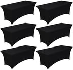 Spandex Tablecloth 8ft - 6 Pack, Fitted and Stretch Table Cover for Rectangle Tables, Wrinkle-Resistant and