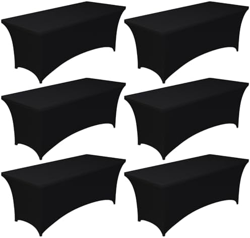 Spandex Tablecloth 8ft - 6 Pack, Fitted and Stretch Table Cover for Rectangle Tables, Wrinkle-Resistant and