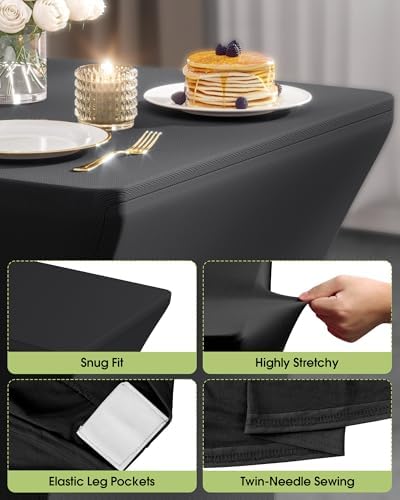 Spandex Tablecloth 8ft - 6 Pack, Fitted and Stretch Table Cover for Rectangle Tables, Wrinkle-Resistant and, alternate view 2