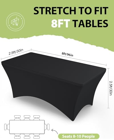 Spandex Tablecloth 8ft - 6 Pack, Fitted and Stretch Table Cover for Rectangle Tables, Wrinkle-Resistant and, alternate view 3