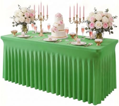 Spandex Tablecloth for 6FT Rectangle Tables, Table Skirt in Emerald Green