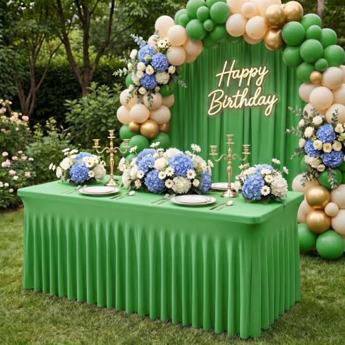 Spandex Tablecloth for 6FT Rectangle Tables, Table Skirt in Emerald Green, alternate view 2