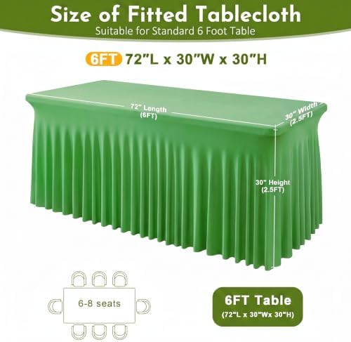 Spandex Tablecloth for 6FT Rectangle Tables, Table Skirt in Emerald Green, alternate view 3