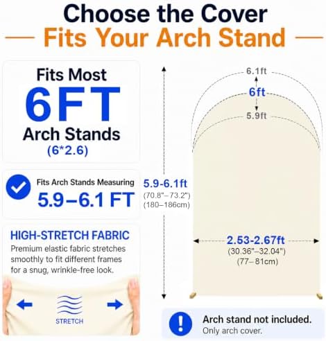 Spandex Wedding Arch Stand Cover - 6FT Round Top Elastic Backdrop Cover for Bridal Shower, Birthday, Baby Shower, alternate