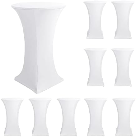 Spandex White Cocktail Table Covers for 30-32 Inch High Top Pub 10 Pack