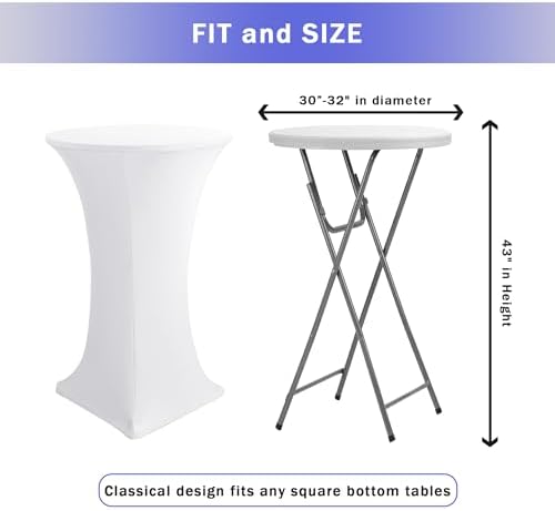 Spandex White Cocktail Table Covers for 30-32 Inch High Top Pub 10 Pack, alternate view 3