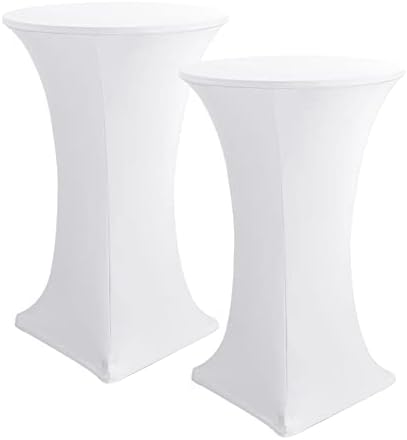 Spandex White Cocktail Table Covers for 30-32 Inch High Top Pub 2 Pack