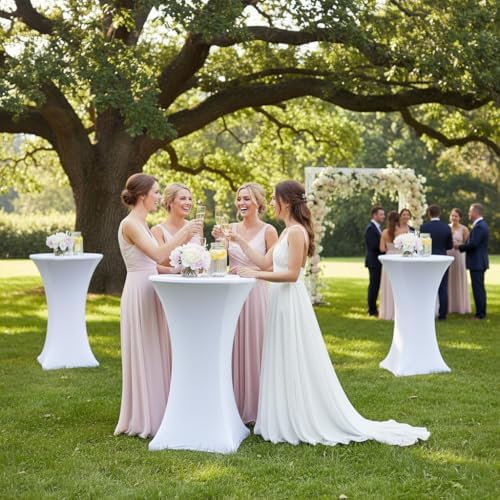 Spandex White Cocktail Table Covers for 30-32 Inch High Top Pub 4 Pack, alternate view 2