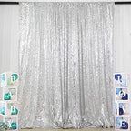 Sparkling Sequin Photo Backdrop 7x7 Feet - Silver Glitter Polyester Fabric for Baby Showers, Birthdays