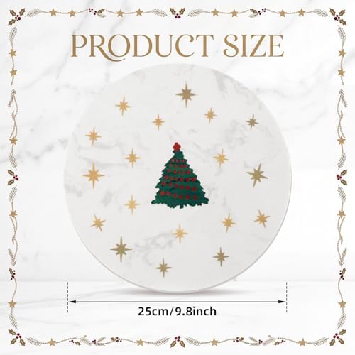 Sparkly Christmas Tree Marble Cheese Board, 9.8 x 9.8 Inch White Marble Charcuterie Board Decorative Serving, alternate view