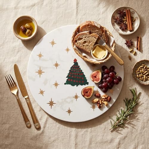 Sparkly Christmas Tree Marble Cheese Board, 9.8 x 9.8 Inch White Marble Charcuterie Board Decorative Serving, alternate view