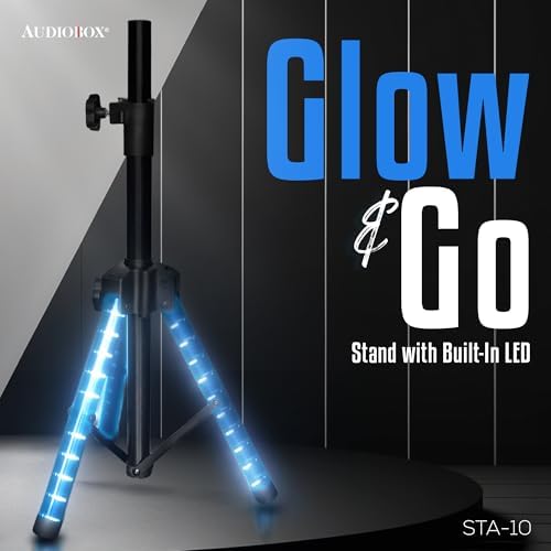 Speaker Tripod Stand with LED Lights, Black in Black, alternate view 2