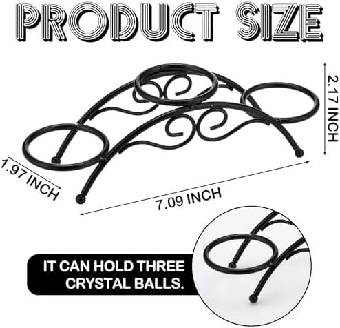 Sphere Holder Crystal Stands for Display, 3 Balls Stand, 7 Inch in Black, alternate view 2