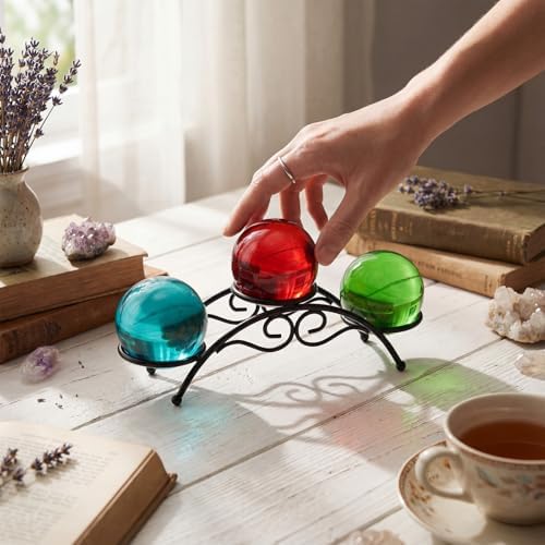 Sphere Holder Crystal Stands for Display, 3 Balls Stand, 7 Inch in Black, alternate view 3