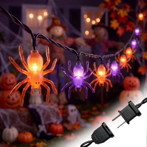 Spider String Lights, 8.5FT 10 LED Purple & Orange Plug-In Lights
