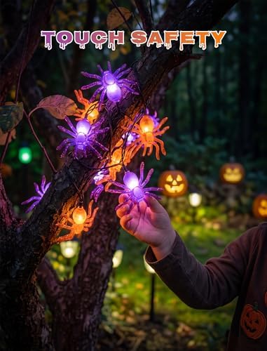 Spider String Lights, 8.5FT 10 LED Purple & Orange Plug-In Lights, alternate view 3