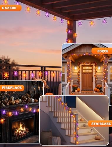 Spider String Lights, 8.5FT 10 LED Purple & Orange Plug-In Lights, alternate view 7