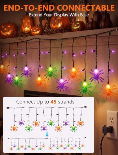 Spider String Lights Outdoor, 25 Mini Curtain String Lights with 10 Colorful Spider Lights, 7Ft Decoration Light, alternate