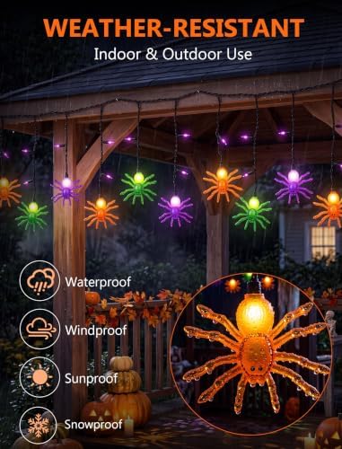 Spider String Lights Outdoor, 25 Mini Curtain String Lights with 10 Colorful Spider Lights, 7Ft Decoration Light, alternate