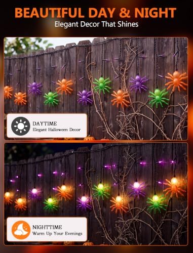 Spider String Lights Outdoor, 25 Mini Curtain String Lights with 10 Colorful Spider Lights, 7Ft Decoration Light, alternate