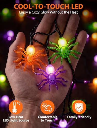 Spider String Lights Outdoor, 25 Mini Curtain String Lights with 10 Colorful Spider Lights, 7Ft Decoration Light, alternate
