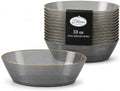 Spiralique 10 oz Disposable Plastic Oval Serving Bowls, Charcoal Gold Rim, BPA-Free Heavyweight Party Bowls, 10