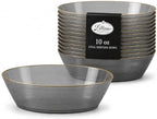 Spiralique 10 oz Disposable Plastic Oval Serving Bowls, Charcoal Gold Rim, BPA-Free Heavyweight Party Bowls, 10
