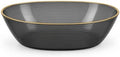 Spiralique 10 oz Disposable Plastic Oval Serving Bowls, Charcoal Gold Rim, BPA-Free Heavyweight Party Bowls, 120