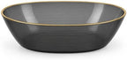 Spiralique 10 oz Disposable Plastic Oval Serving Bowls, Charcoal Gold Rim, BPA-Free Heavyweight Party Bowls, 120