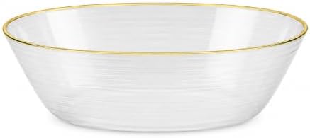 Spiralique 10 oz Disposable Plastic Oval Serving Bowls, Clear Gold Rim, BPA-Free Heavyweight Party Bowls, 120
