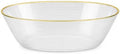 Spiralique 10 oz Disposable Plastic Oval Serving Bowls, Clear Gold Rim, BPA-Free Heavyweight Party Bowls, 120